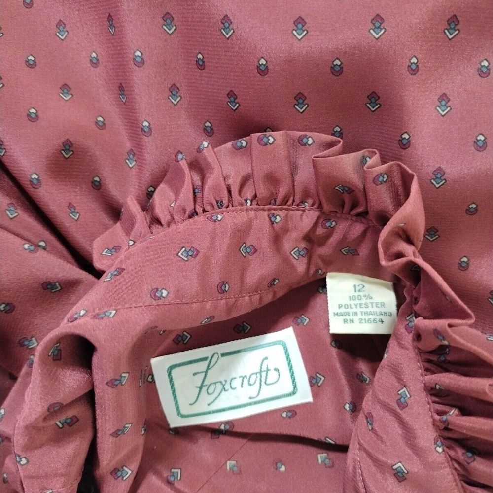 Vintage Prairie Blouse Print Victorian Size 12 Ruffle Collar Long Sleeve - Picture 10 of 10